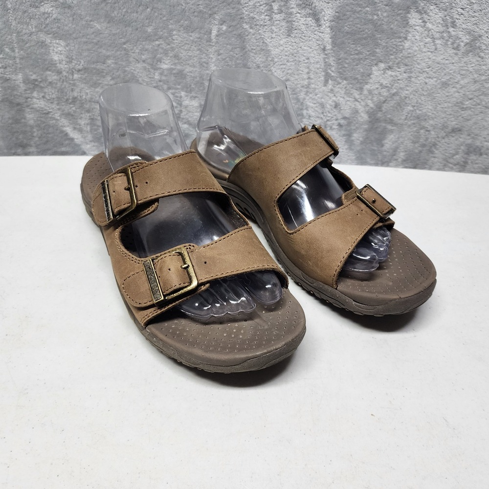 Skechers Slide Sandals Womens Size 9 Brown Leather Double Strap Reggae Jammin - Picture 2 of 13